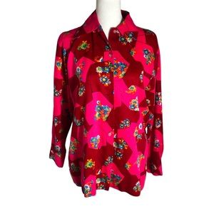 Vintage Miss Holly neon pink floral long sleeve shirt. Sz 34 (Large)